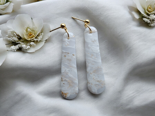 White-gold dangling marble earrings | hypoallergenic hooks