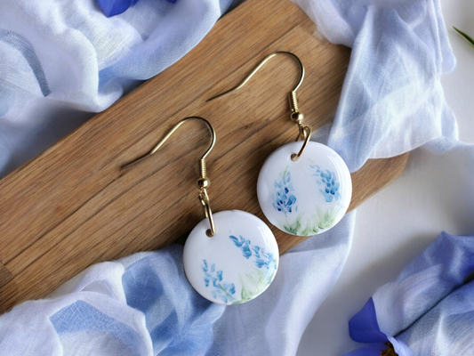 Hand painted bluebonet earrings | surgical stainless steel