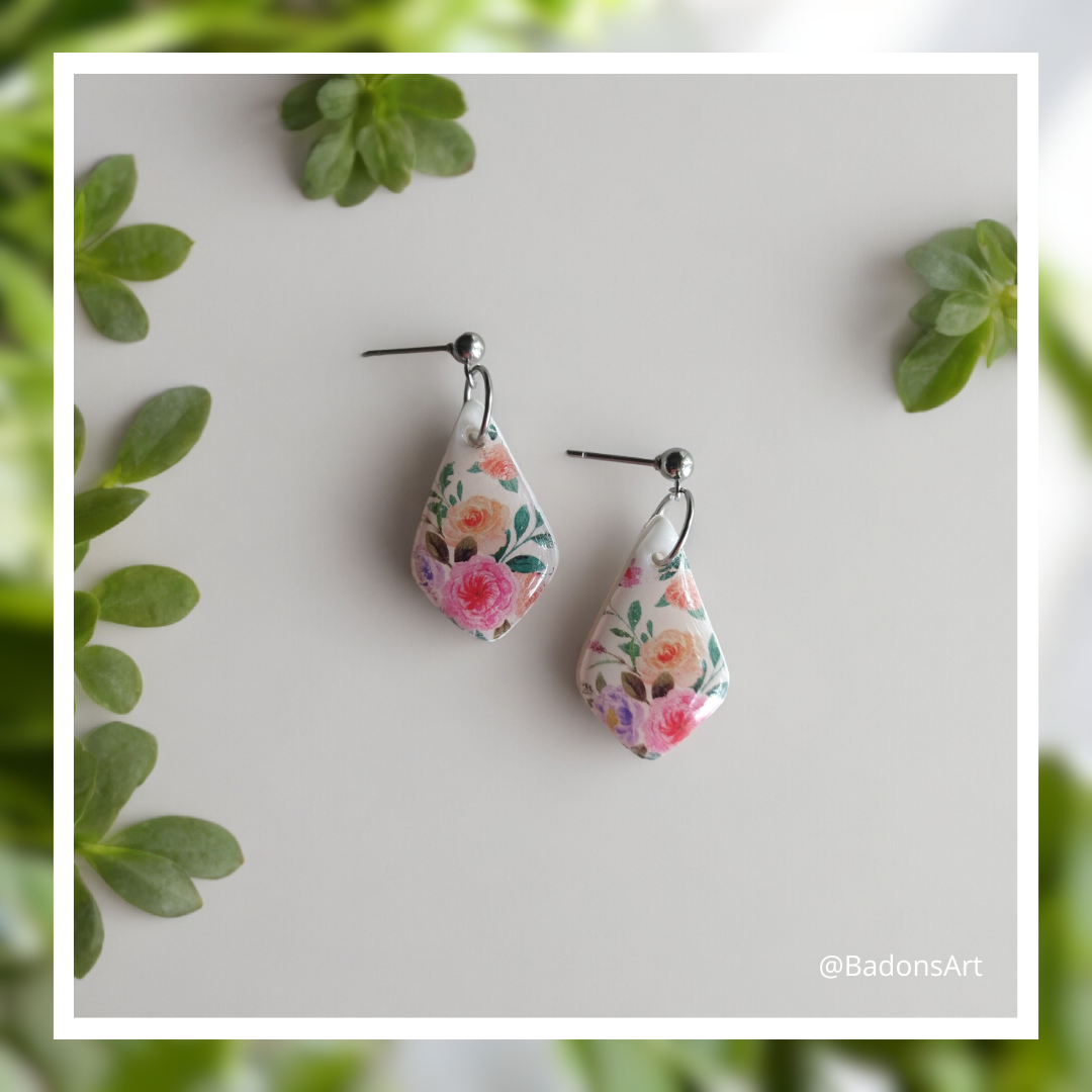 Floral hypoallergenic earrings - teardrop shape